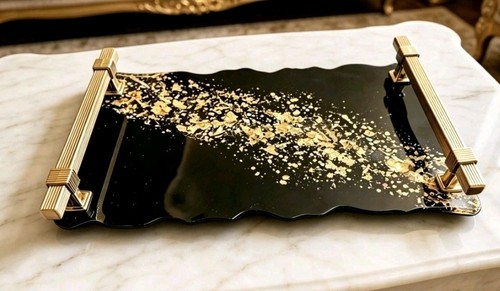 Black gold resin - black, tray