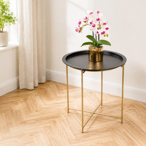 Black round tray side table - black,